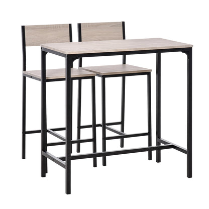 HOMCOM 835-135 barbord med 2 sittmöbler – trädekor och svart metall