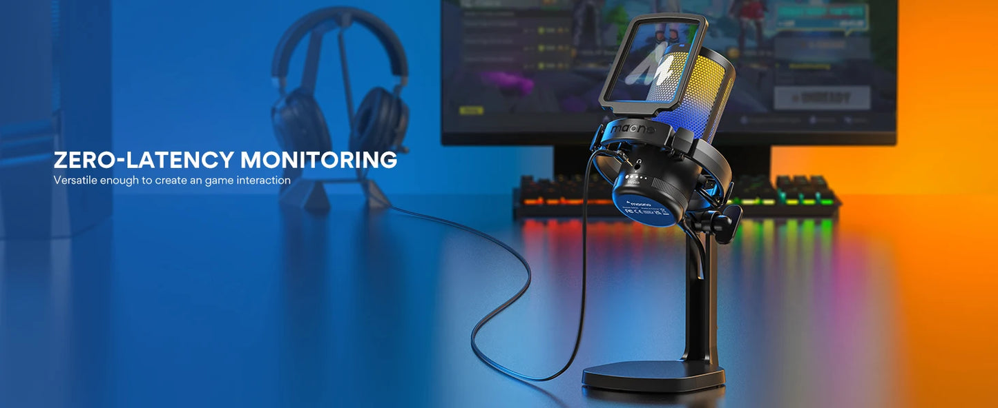 MAONO DGM20 USB Gaming Microphone for PC with RGB Light Noise Reduction Tap-to-Mute Gain Control for Discord Streaming Podcast