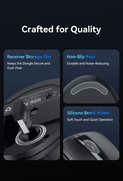 Vention Ergonomic Wireless Mouse Bluetooth 5.1 Dual-Mode USB 2.4G Mouse 4000 DPI 6 Buttons Mouse for PC MacBook Pro Tablet Mice