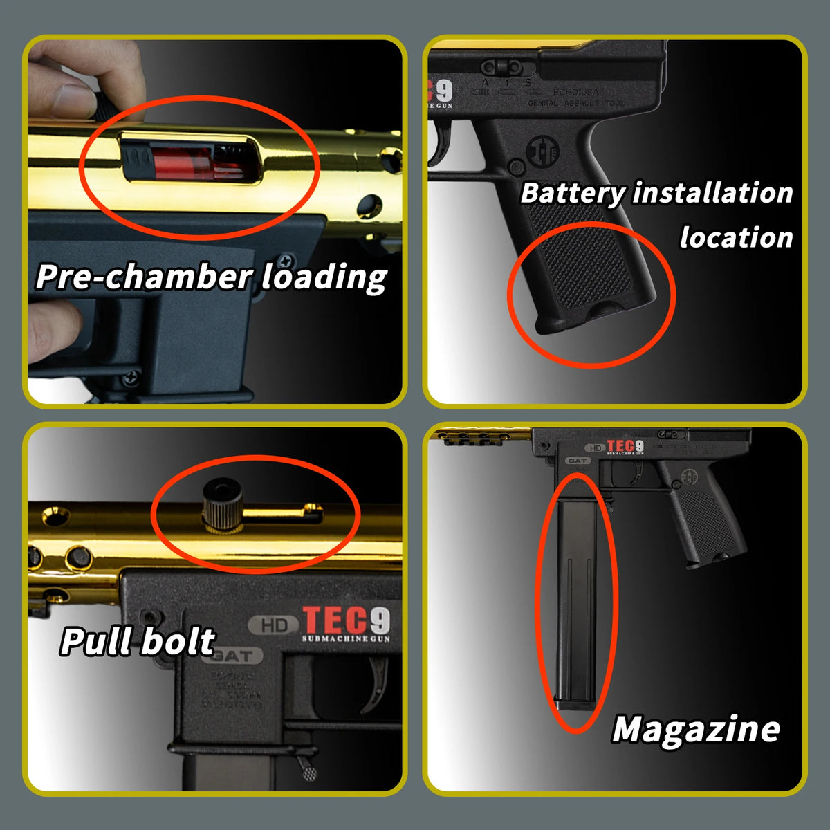 TEC-9 Gelballvapen med batteri och magasin