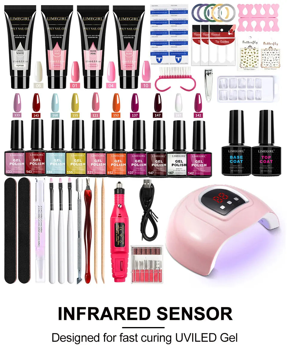 Limegirl Semi-Permanent  8ml Nail Gel Polish Kit With USB UV Lamp Soak Off Base&Top Coat Varnish Manicure Set  for Nails Salons