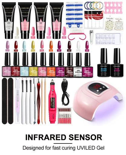 Limegirl Semi-Permanent  8ml Nail Gel Polish Kit With USB UV Lamp Soak Off Base&Top Coat Varnish Manicure Set  for Nails Salons