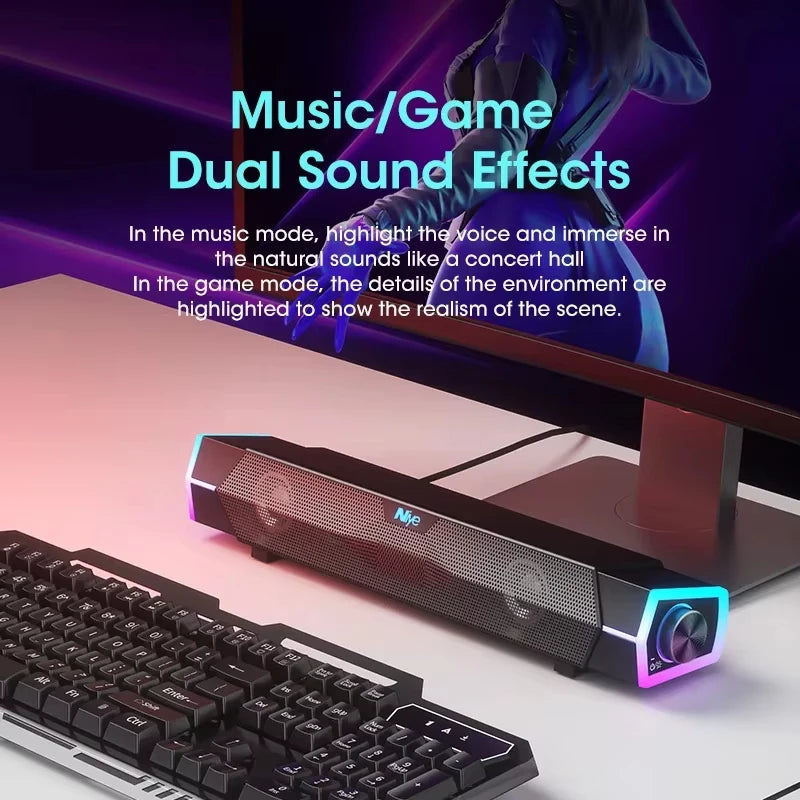 Bluetooth Computer Sound Bar Speaker 4D Surround Sound Subwoofer Wired Wireless RGB Home Audio For TV PC