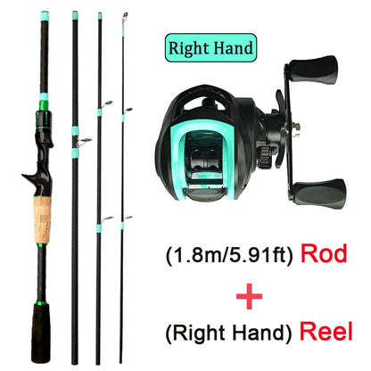 NEW Short Fishing Rod Reel Combo Set Spinning Lure Casting Rods 1.8m-2.1m 4/5Section 212g Baitcasting Reel Jigging Max Drag 10kg