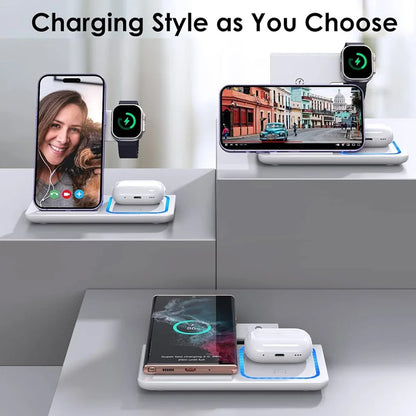 15W 3 in 1 LED Fast Wireless Charger Stand Foldable Charging Station For IPhone17-11 Apple Watch 9 8 7 6 5 Airpods Pro