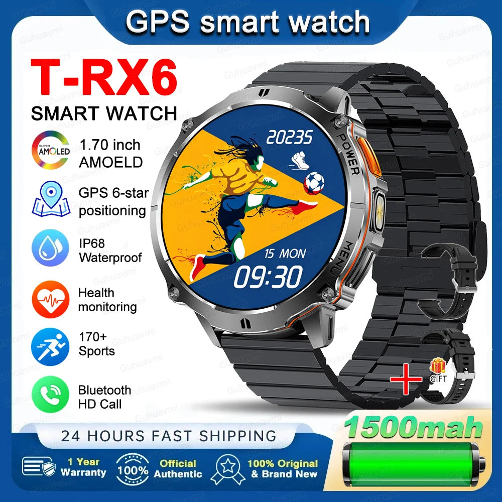 New T-RX6 Ultra Outdoor Sports Smart Watch GPS Compass  Barometer IP68 Waterproof Call Blood Oxygen Military Smartwatch For Men