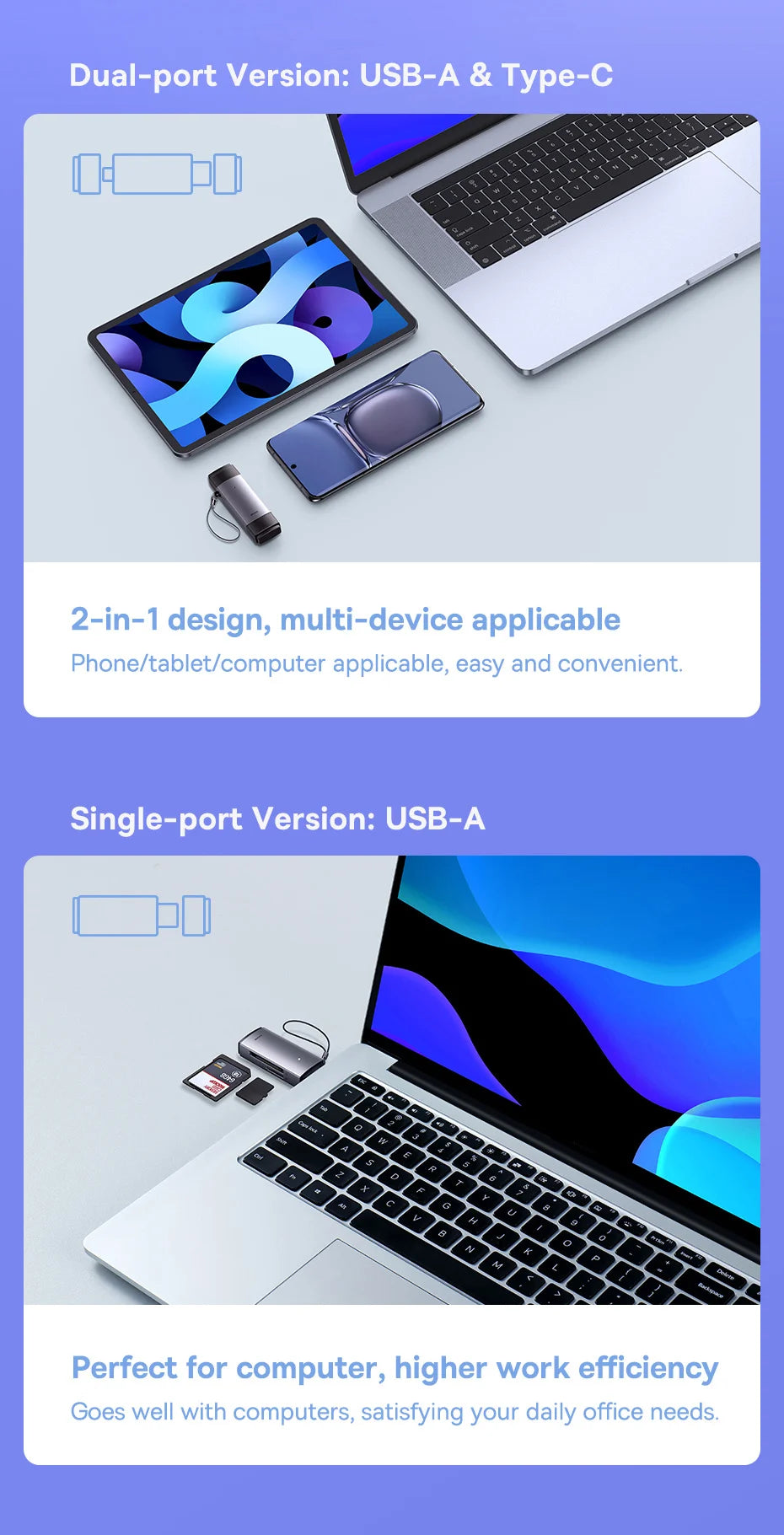 USB 3.0-kortläsare för SD och microSD – USB-A/USB-C