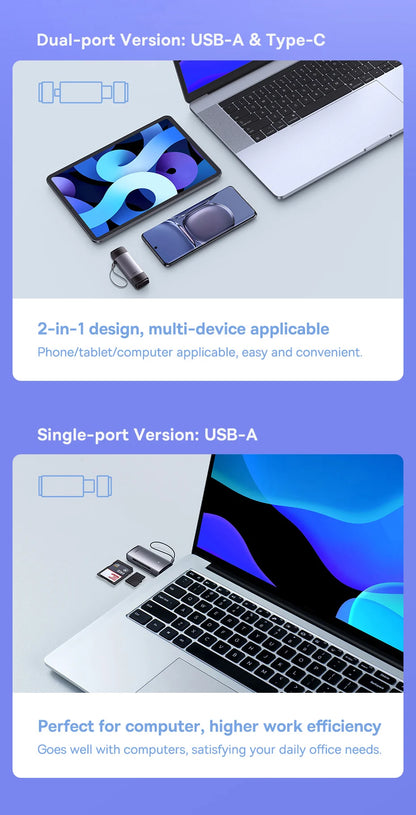 USB 3.0-kortläsare för SD och microSD – USB-A/USB-C