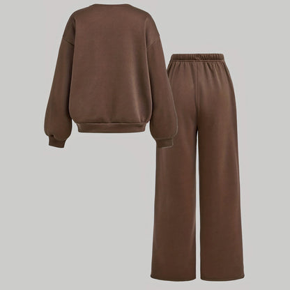 Teenage Girl 2Pcs Outfit Long Sleeve Crew Neck Sweatshirt Loose Wide Leg Pants Casual Daily Playwear Children Kids Girls Clothes