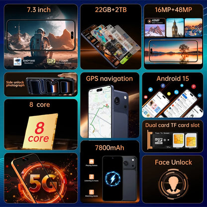 I18 Pro Max Mobile Phones Smartphone Android Smartphone 5G Cell phone 7.3 Inch 16 + 48MP AI Camera 7800mAh Global Version