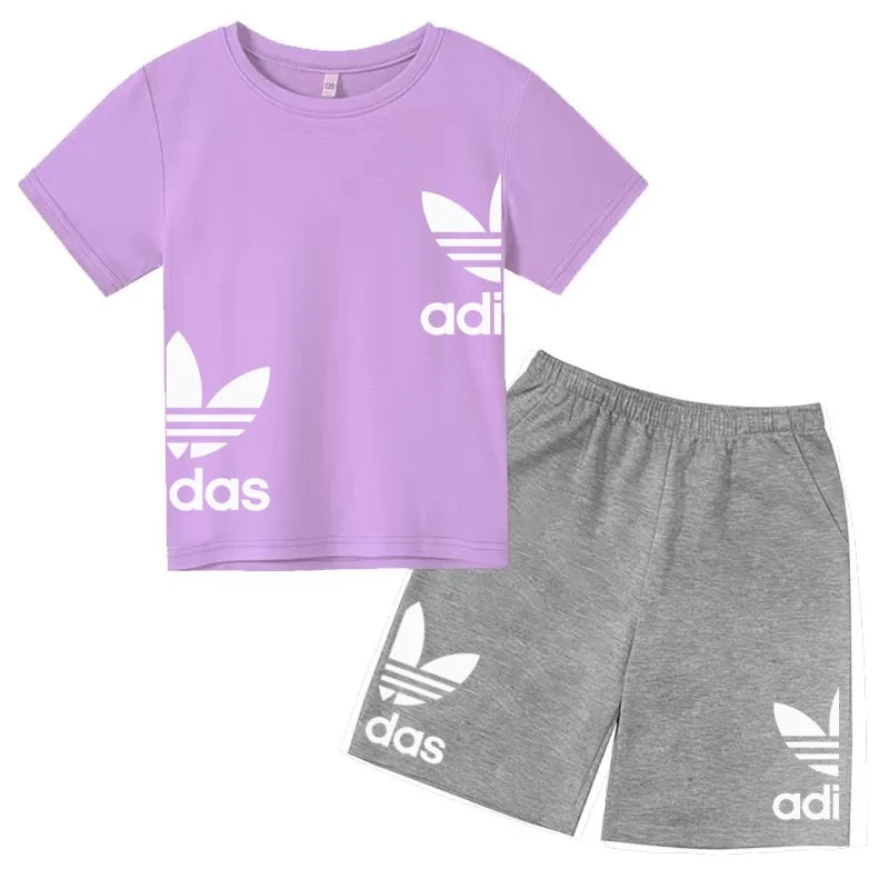 New Children Letter-Print Summer T-shirt Boy Girl Toddler3-12Years Short-Sleeved+Shorts Charming Casual Fashion Sports Brand Set
