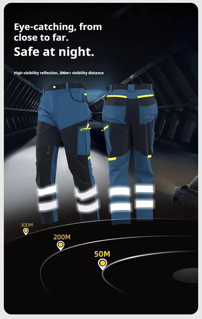 Spring Autumn Multi Pocket Men's Work Pants Wear Resistant Workshop Factory Construction Workers Clothes Reflective Strip Pants