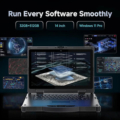 14 inch Rugged Laptop Windows 11 Pro, Heavy Duty Notebook Intel Core 32GB+256GB, WiFi 6  BT 5.1 Industurial Computer 1000 Nits