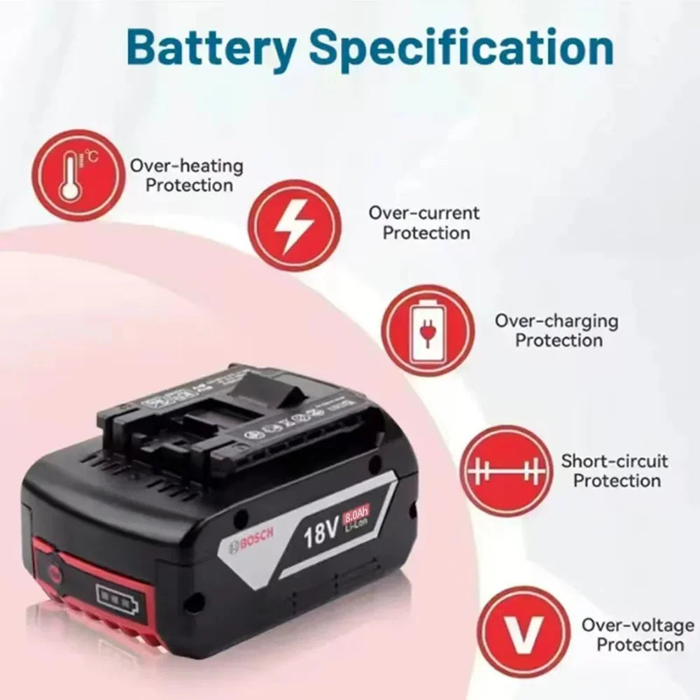 For Bosch 18V 6.0Ah, Professional Lithium Battery, Electric Rechargeable Battery, Bosch BAT609 BAT609G BAT618 BAT618G