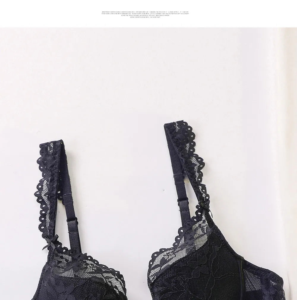 Ladies Soft Underwire Lace Push Up Bra Set Solid Floral Design Bralette Comfort Female Lingerie Set Suitable For A/B/C Cup