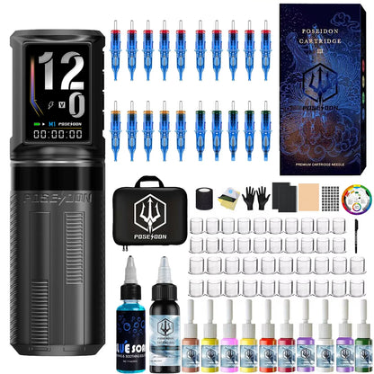 POSEIDON Tattoo Kit HM163 Wireless  Tattoo Pen Kit For Permanent Makeup Tattoo Machine Kit Professional Tattoo Gun Kit
