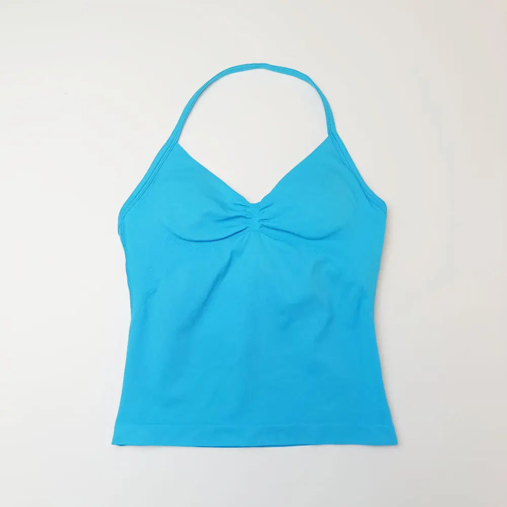 NCLAGEN Seamless Longline Strappy Top Sports Yoga Vest Women Fitness Tank Top Gym Beautiful Open Back Bra Running Workout Halter