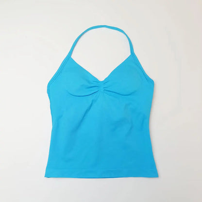 NCLAGEN Seamless Longline Strappy Top Sports Yoga Vest Women Fitness Tank Top Gym Beautiful Open Back Bra Running Workout Halter