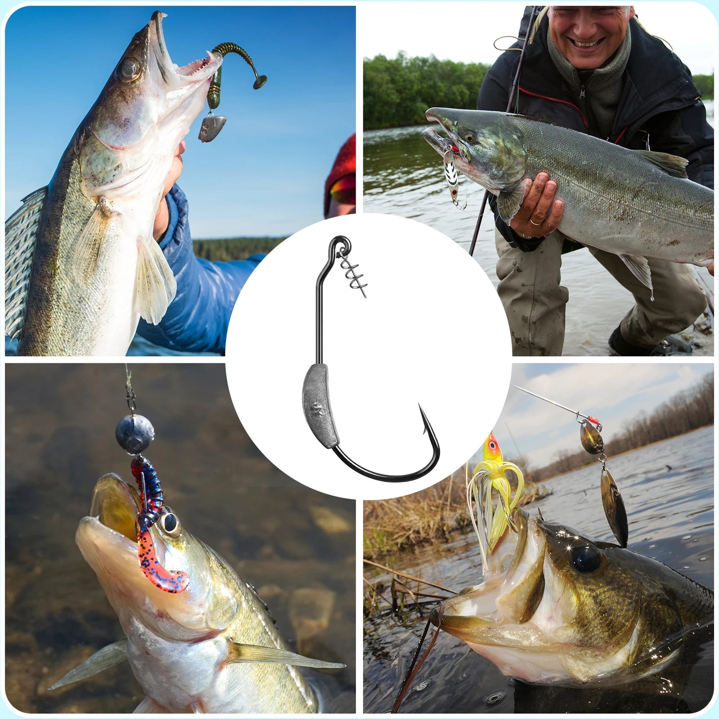 9KM 5-10Pcs Ewg Hook Weighted with Screw 2g~9g Worm Soft Lure Hook for Bass Saltwater Freshwater