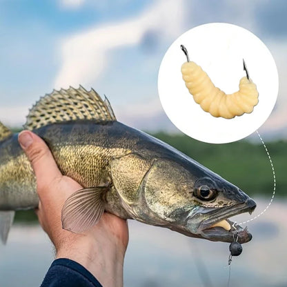 Rubber Maggots Fishing Bait Set with Hooks - Versatile Grub Lures for Bass,Trout,Crappie,Bluegill,Ideal for Freshwater Fishing