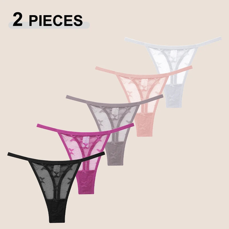 2PCS/Set Mesh G-String Women's Panties Transparent Underwear Women Seamless Thong Female Underpants Intimates Lingerie S-XL