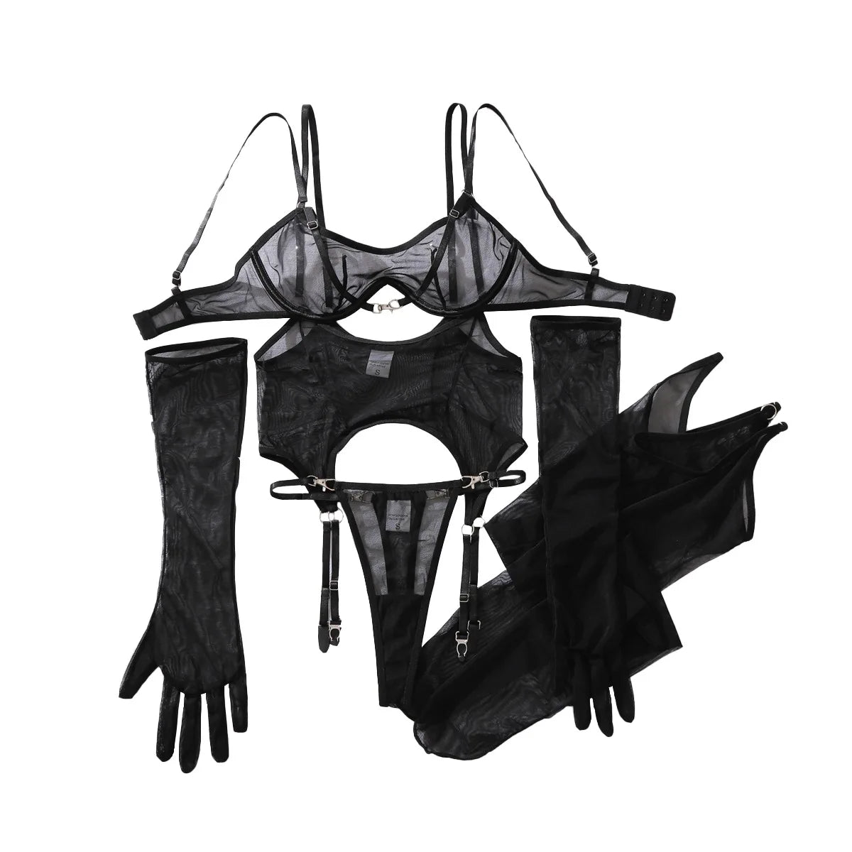 Mesh Lingerieset med Strumpor – Ultra-tunn, Andningsbar, Formande BH & Trosa