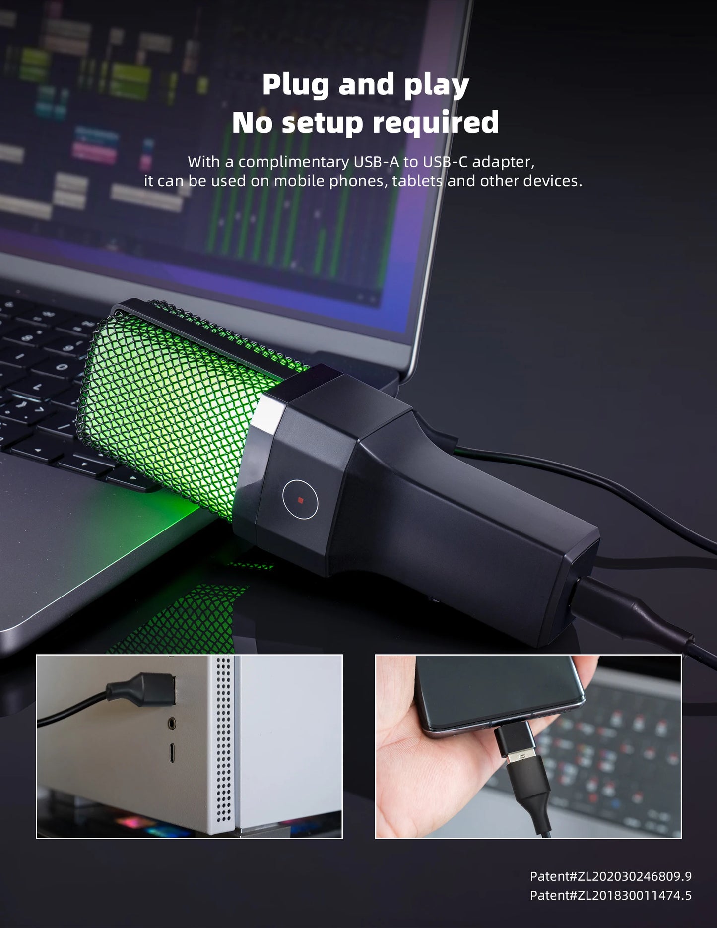 Gaming Microphone Professional Condenser Mic PC Laptop Computer Mike RGB USB Wired Studio Streaming Podcast Gamer Karaoke PC Kit