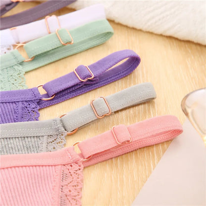 4Pc G-String Cotton Lace Women Thongs Lingerie Low Rise Panties Adjustable Waistband Straps Hipster Underwear For Girl Intimates