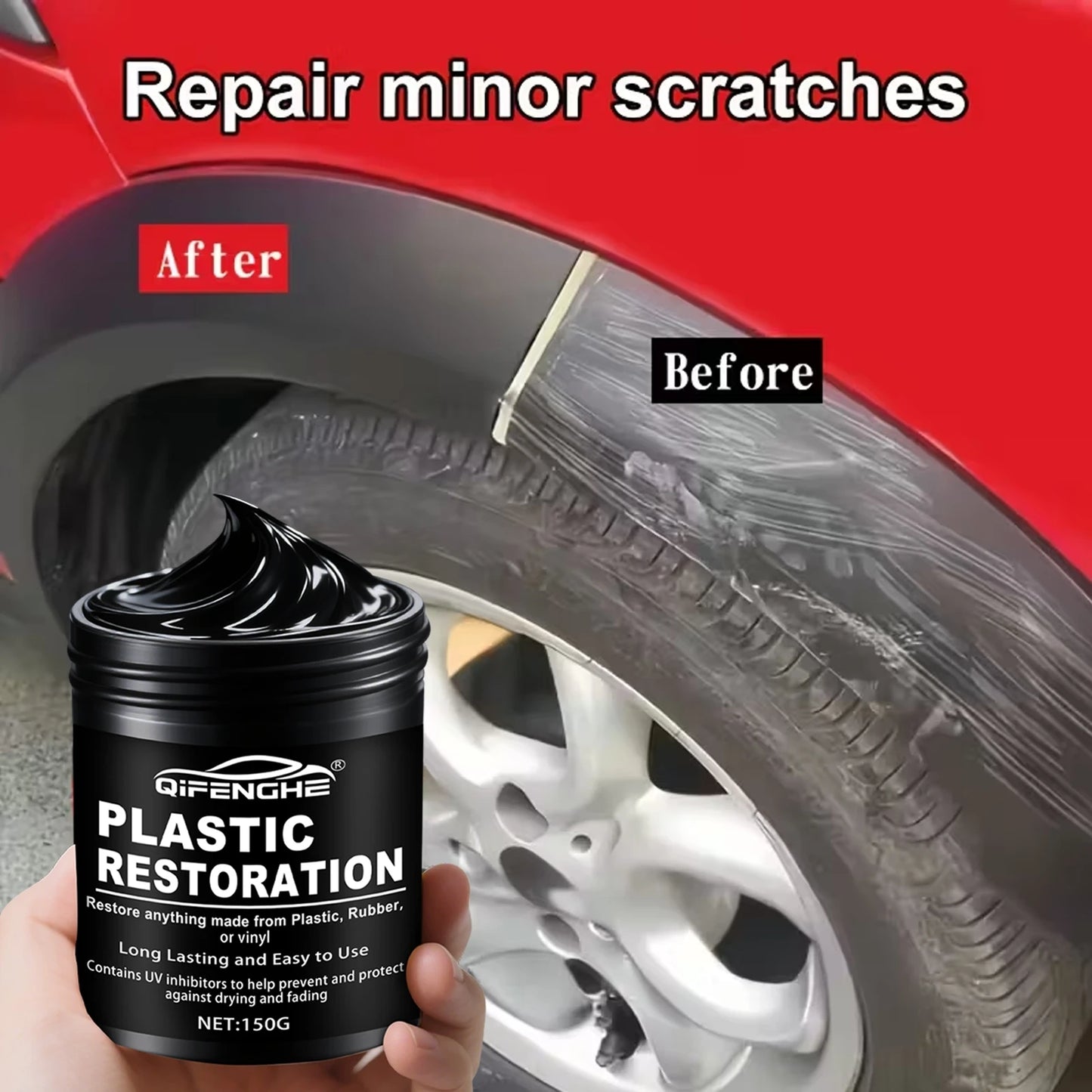 Car Plastic Restorer Polish Paste 150g - Tire, Interior & Bumper Shine & Protection, Long-Lasting Gloss, Automotive Plastic Care