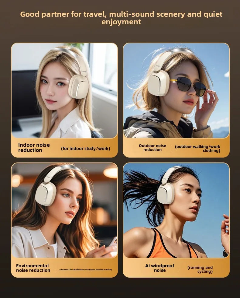 Acer OHR525 Bluetooth Headset ANC – Aktiv Brusreducering -48dB ENC 128h Batteritid 1000mAh USB-C Hopfällbar CE Beige Svart