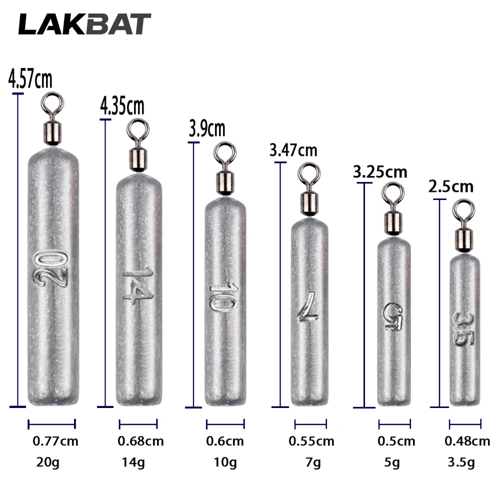 Fishing Weight 10PCS 3.5g 5g 7g 10g 14g 20g Tube Bullet Quick Rod Jig Head Casting Metal Tackle Kit Pesca Tool Plumb Pendant
