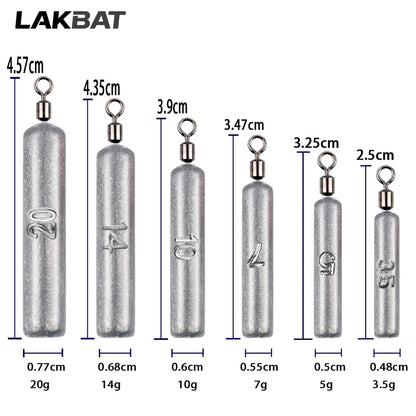 Fishing Weight 10PCS 3.5g 5g 7g 10g 14g 20g Tube Bullet Quick Rod Jig Head Casting Metal Tackle Kit Pesca Tool Plumb Pendant