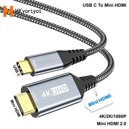 USB C to Mini HDMI 2.0 Cable 4K 60Hz 2K 1080P Display For MacBook For iPhone 17/16 Pro For iPad Pro Laptop to Portable Monitor