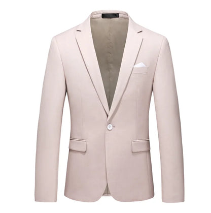 Kavaj Herr Slim Fit – Enfärgad V-ringad Blazer för Bröllop & Fest, Vår & Höst