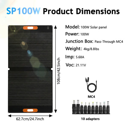 CHUBAN Hopfällbar Solpanel 100W – IP68, 24% Verkningsgrad, Flexibel, MC4/5-i-1, Camping & RV