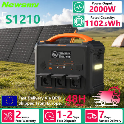 [Shipped From Within Europe]Newsmy S1210 Portable Power Station 1102.5Wh Capacity LiFePO4 Battery with 2500+ Cycles 2000W Rated Power 12 Output Ports Smart HD LCD Display LED Lighting