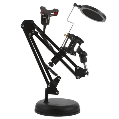 Adjustable Desktop Microphone Boom Arm Stand Dual Support Phone Holder Clip Pop Filter Suspension Mic Stand Live Studio
