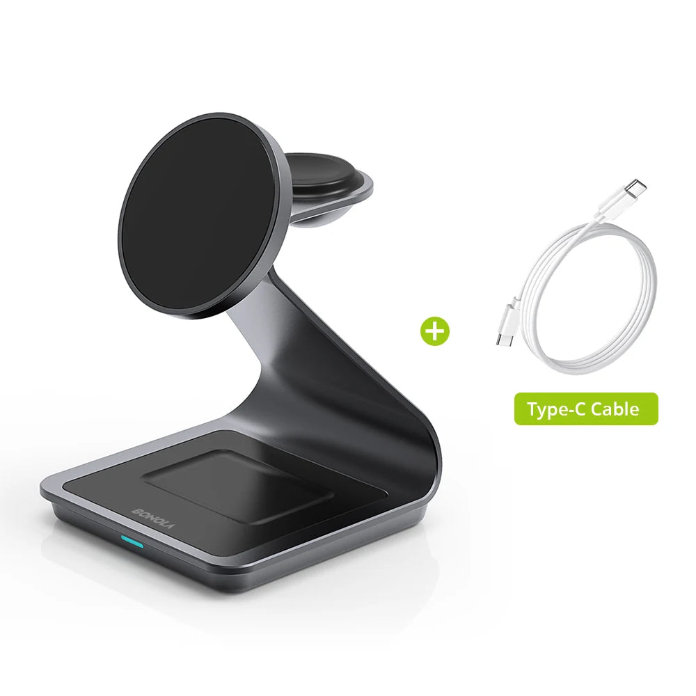 BONOLA 3-i-1 trådlös laddstation för iPhone, Apple Watch och AirPods
