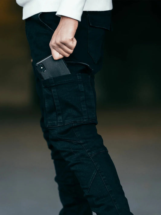 Cargo-jeans för herr – mellankjol, flera fickor, casual dagligt bruk