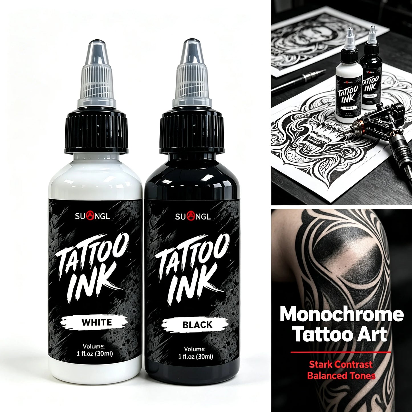 SUANGL Tattoo Ink White 60ml Colorant Black White Tattoo Ink High Quality Professional Tattoo Supplies