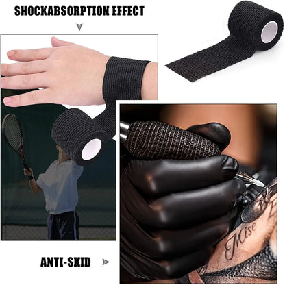 48/24/3PCS Black Tattoo Grip Cover Wraps Self-Adhesive Elastic Bandage Tape Breathable Strong Sports Tape Athletic Bandage Rolls