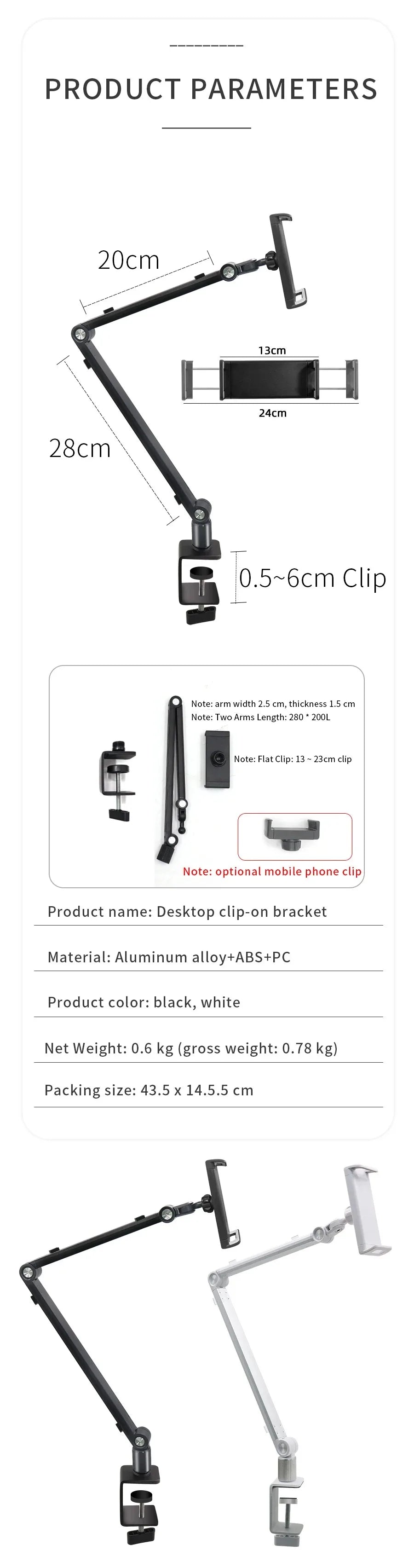 2025 Tablet Stand Holder for Ipad,Portable Monitor Stand Desk Mount for 15.6'' 16'' Screen,Aluminum Long Arm with Rotating