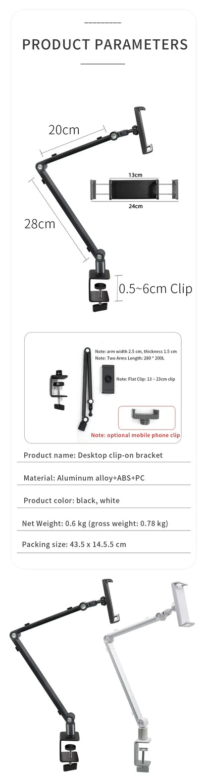 2025 Tablet Stand Holder for Ipad,Portable Monitor Stand Desk Mount for 15.6'' 16'' Screen,Aluminum Long Arm with Rotating
