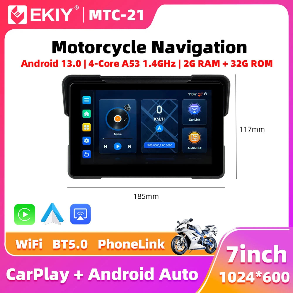 EKIY 7,0 tum trådlös CarPlay och Android Auto digital MC-display med GPS