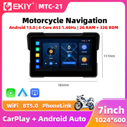 EKIY 7,0 tum trådlös CarPlay och Android Auto digital MC-display med GPS