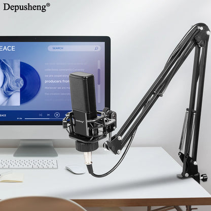 DEPUSHENG V12 Condenser Microphone 48V Sound Card Microphone Anchor Voice Recording Studio High Fidelity
