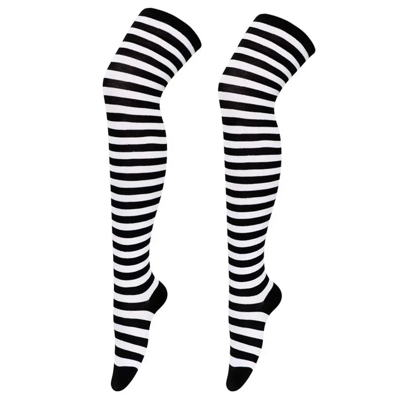 Dam Lolita Overknee Strumpor – Randiga Thigh High Cosplay, 25 Färgkombinationer One Size