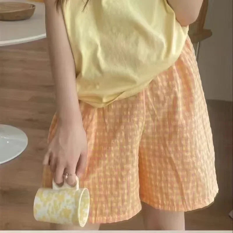Dam Pyjamasshorts Rutigt Mönster – Mjuk Bomull, Sommar Loungewear, 6 Färger