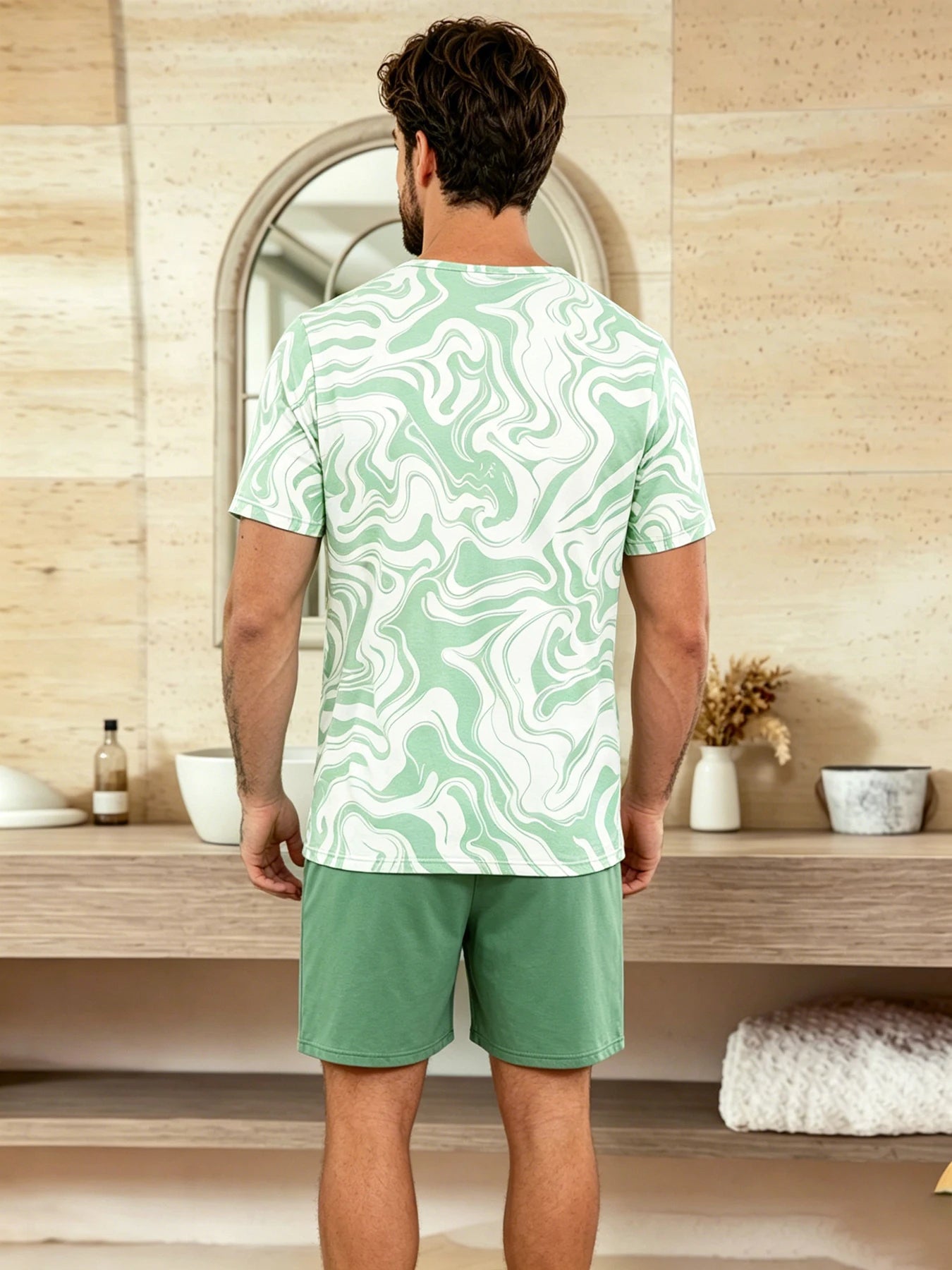 Herr Pyjamas Set Rutig – Kortärmad Topp & Shorts Hudvänlig Avslappnad, 11 Färger S–4XL