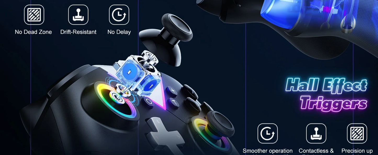 Controller for Switch Lite/OLED/PC Game Joystick Wireless BT Gamepad W/RGB Hall Effect Turbo Macro 6-Axis Gyro Vibration Motors